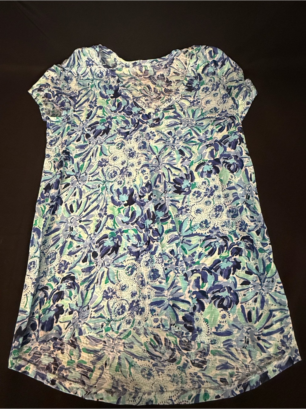 Lilly Pulitzer Blue Aqua Floral Short-Sleeve Scoop Neck Top